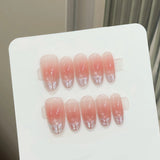 Shopmocho 10pcs Simple Handmade Fake Nail Tip Gradient Pink Design False Nail Art Reusable French Cat's Eye Mid-length Oval Press on Nails
