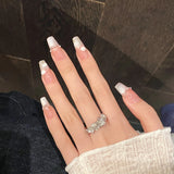 Shopmocho 10pcs Simple Handmade Fake Nail Tip Gradient Pink Design False Nail Art Reusable French Cat's Eye Mid-length Oval Press on Nails
