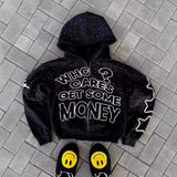 SHOPMOCHO Y2K Trendy American Letter Pattern Loose Casual Hooded Zipper Retro Hoodie Fashionable Jacket