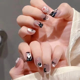 Shopmocho 24Pcs Pink Cat Blue Love Cute Short Ballet Press on False Nails Sweet French Cat Eye Bow Star Designs Style Detachable Nails Set