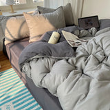 SHOPMOCHO Cotton Bedding Set 4pcs with Solid Bed Sheet Duvet Cover Pillowcases Single Couple Bedsheet King Queen Double Twin Size