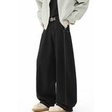 SHOPMOCHO Japanese Korean Casual Black Straight Leg Jeans Men'S Spring Autumn Jeans High Street Loose Pants Wide Leg Pants