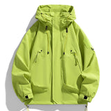 SHOPMOCHO Windbreakers Men Hooded Jacket Zipper Coat Cargo Waterproof Black Bomber Camping Loose Thin Softshell Hooded Hiking Jacket