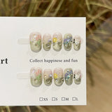 SHOPMOCHO Sweet Lovely Cartoon Bear Long Coffin Stiletto Fake Nails Bowknot Pearl Diamond Flowers Cat Eyes Wearable Fake Nails