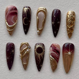 SHOPMOCHO 24Pcs Black Y2k Long False Nails with Almond Head Design Cat's Eye Silver Stripe Pattern Press on Fake Nails Wearable Nail Tips