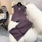 Shopmocho Simple Sleeveless Suit Vest Casual Wide Leg Pants Two-piece Set for Women 2025 New Elegant Suit Set