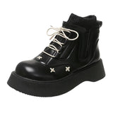 SHOPMOCHO Women Platform Ankle Boots Spring Autumn Elegant Lolita Style Ladies Causal Boots Fashion Simple Versatile Leather Boots Women