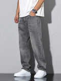 SHOPMOCHO Men's straight skinny grey jeans, straight and simple design, suitable for daily wear in all seasons