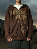 SHOPMOCHO Y2k Zipper Hoodie Letter Pattern Gothic Punk Sportswear Brown Hoodie Sportswear Hoodie Long Sleeve Super Large Hoodie Jacket