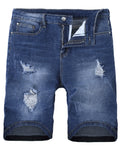 SHOPMOCHO Men's denim shorts with summer frayed elastic men's casual pants slim-fit European-style shorts tight and worn-out men's pants