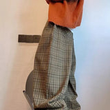 Shopmocho Retro American Canvas Straight Leg Pants Fine Plaid Design Sensation Small Audience Wide Leg Casual Trousers for Women
