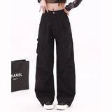 SHOPMOCHO High Street Female Straight Leg Trousers Girls Chic Retro High Waist Slacks Lady Fashion Comfortable Baggy Cargo Pants
