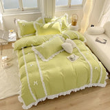 Shopmocho Korean Princess Style Bedding Sets Ins Lace Bowknot Duvet Cover Fitted Sheet For Girl Woman Home Bedroom Kawaii Bed Linens