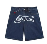 SHOPMOCHO Y2k American Retro Hip-Hop Printed Denim Shorts Summer Men And Women Fashion High Street Personalized Loose Straight Jeans