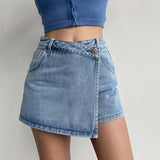Shopmocho Elegant Slimming High-waisted A- line Denim Shorts Women's Summer New 2025 Light Color Two-piece Illusion Design Slim Fit