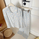 SHOPMOCHO Sweet Cute Goose Print Korean Fashion Women's Pajamas Nightwear Kawaii Casual Lapel Neck Y2K Pajamas Set Autumn New Loungewear