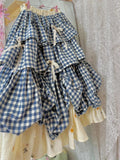 Shopmocho Korean Sweet Fit Chic Plaid Patchwork Skirt Women New Fashion Vintage Bow Print Fluffy Skirts Harajuku Y2k Lovely Clothes Spring