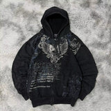 SHOPMOCHOAmerican New Skull Embroidery Super Leopard Hooded Sweater Women Y2K Gothic Hip Hop Popular Casual Joker Sweatshirt