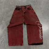 SHOPMOCHO Hip Hop Cherry Blossom Embroidery Baggy Jeans Harajuku Women Wide Leg High Waisted Denim Pants Y2k Trend Jeans Women Clothing