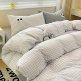 Shopmocho Small Fresh Cream Style Striped Simple Embroidery Big Eyes Four-piece Bed Sheet Quilt Cover Bed Sheet Dormitory Three-piece Set