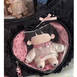SHOPMOCHO Pink Cute Womens Shoulder Bag Pleated Love Heart Lolita Jk Ita Bag Drawstring Ballet Style Sweet Fashion Female Handbag