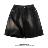 SHOPMOCHO Men's Denim Shorts Distressed Ripped Torn Hole Summer Street Urban Fashion Essential Classic Comfortable Breathable Jorts