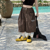 SHOPMOCHO Girl Pants 2025 Summer New Childrens Clothing Korean Style Girl Baby Retro Leopard Print Wide Leg Cargo Pants Casual Daily