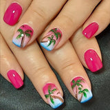 Shopmocho 24Pcs Short Square Head Summer Fake Nail Colorful Gradient with Design Simple Full Cover False Nail Wearable Press on Nails Tips