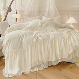 SHOPMOCHO 3pcs White Bedding set ruffles Duvet Cover Set (1*Duvet Cover + 2*Pillowcase, Without Core)for bedroom guest room