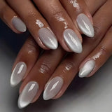 SHOPMOCHO 24Pcs Mid-length Almond Ballet False Nails Simple Cat Eye Design Press on Fake Nail Wearable Full Cover Nail Tips Manicure Tools