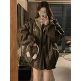 Shopmocho Maillard Fashion PU Leather Jacket With Lambswool Coat Both Sides Female Y2K Winter New Velvet Locomotive Cotton-padded Jacket