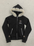 SHOPMOCHOVintage American Retro White Letter Hoodie Women Winter Faux Fur Lined Zip Up Sweatshirt Cozy Pullover Streetwear 2026 new