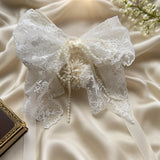 SHOPMOCHO 1Pair/2Pairs French Romantic White Flower Lace Curtain Tieback with Bead Korean Bow Strap Trims for Curtain Accessories Decor
