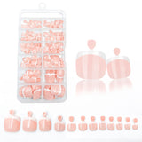 Shopmocho 120pcs/Box 9 Styles French Fake Press On Toenails Short Square Nude Pink French Glossy False Toe Nail Full Cover Summer Toe Tips