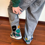 Shopmocho New Men's Y2K Flower Printed Baggy Jeans 2025 Streetwear American Casual Denim Wide-leg Pants Hombre Vintage Straight Trousers