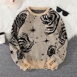 SHOPMOCHONew Trendy Street Style Ripped Abstract Starry Sky Pattern Pullover Ripped Sweater Casual Crew Neck Knitted Men's Pullover