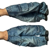 SHOPMOCHO Street Fashion New Old Washed Heavy Work Jeans Women Y2K Gothic Harajuku Hip Hop Popular Joker Couple High Waist Wide Leg Pants