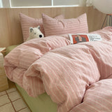 SHOPMOCHO 1pc Korean Cotton Pink Stripes Duvet Cover 150x200 Size Girl's Room housse de couette Skin friendly Breathable Comforter Sets