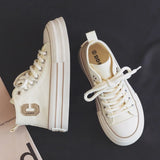 SHOPMOCHO 2026 Summer Women's Sneakers New Canvas Lace-Up Women's Sports Shoes Breathable Platform Sneakers Shoes White Casual Women Shoes
