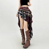 SHOPMOCHO Women's A-line Plaid Skirt Vintage Fashion Aesthetic Y2k Asymmetrical Mini Skirt Harajuku Korean Skirt 2000s Clothes Summer