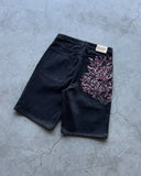 SHOPMOCHO New Men Black Floral Print Denim Shorts Unique Creative Design Summer Casual Trendy Style Comfortable Fit for Outdoor Streetwear
