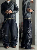 SHOPMOCHO SAtreetwear y2k high quality printing black baggy jeans harajuku trend men women hip hop fashion casual couple Wide-leg pantsY2K