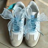 Shopmocho 4cm Wide Festoon Fishtail Organza Shoelaces Wave Chiffen Yarn Bow Laces Beauty White Casual Sneaker DE Training Shoes Laces