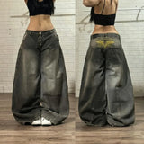 SHOPMOCHO American New Fashion Old Yellow Washed Baggy Jeans Ladies Y2K Gothic Hip Hop Vintage Casual High Waist Wide Leg Pants