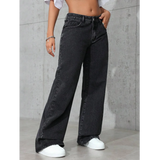 SHOPMOCHO plus Size Women's Wide Leg Jeans Washed Elastic Casual Loose Fit Ladies Denim Pants Comfortable Stretchy Trousers