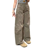 Shopmocho High Waist Wide Leg Knife Edge Denim Jeans Women's Casual Loose Straight Workwear Trousers American Retro Style Long Pants