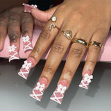 Shopmocho 24pcs Duckbill Shaped Fake Nails Gold Butterfly Rhinestone Design False Nail Tips Wearable Full Cover French Press on Nails