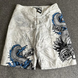SHOPMOCHO Elite Blue Dragon Print Shorts American Trend Sports Casual Pants Outdoor Street Baggy Fifth Pants