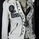 SHOPMOCHO Retro Dark Style Zipper Hoodie Y2K Clothes Mens Womens Hip Hop Skull Patch Embroidery White Oversized Sweatshirt Casual Jacket
