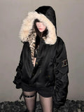 SHOPMOCHO American Harajuku Retro Jacket Men and Women New Simple Plush Leopard Print Jacket Loose Leather Motorcycle Hip Hop Punk Jacket
